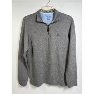 Chaps Quarter Zip Pullover Mens Size M Gray Cotton Blend Jaspe Classic Sweater